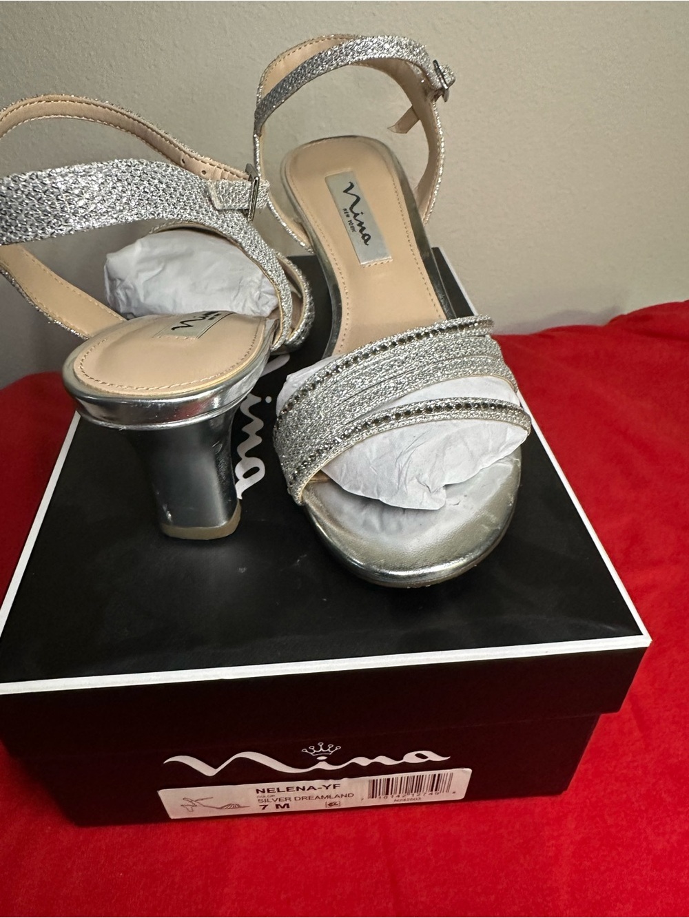 Nina Silver Glitter Strappy Mid-Heels